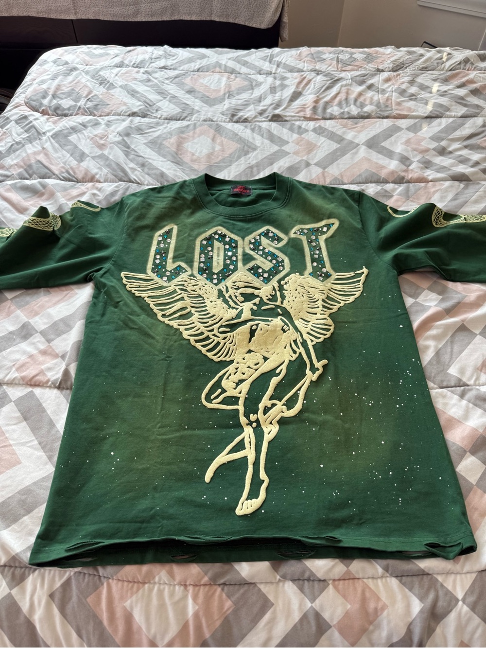 Lost Intricacy Green 'LOST' Angel Graphic Long Sleeve Tee